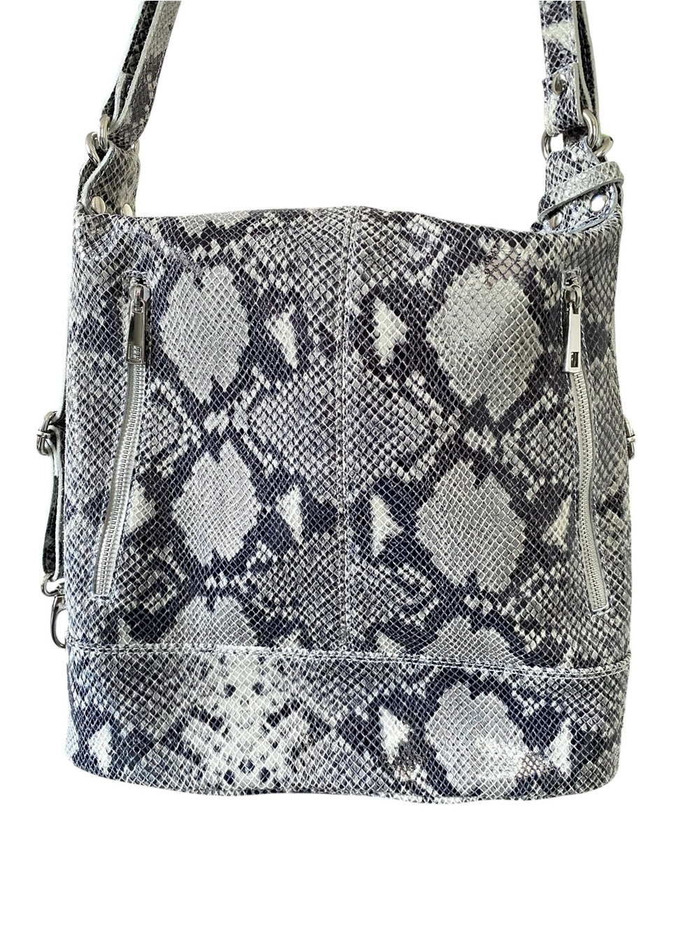 Bevini Modena B290 Italian Caw Leather Python Print Convertible Shoulder Bag - Picture 3 of 16